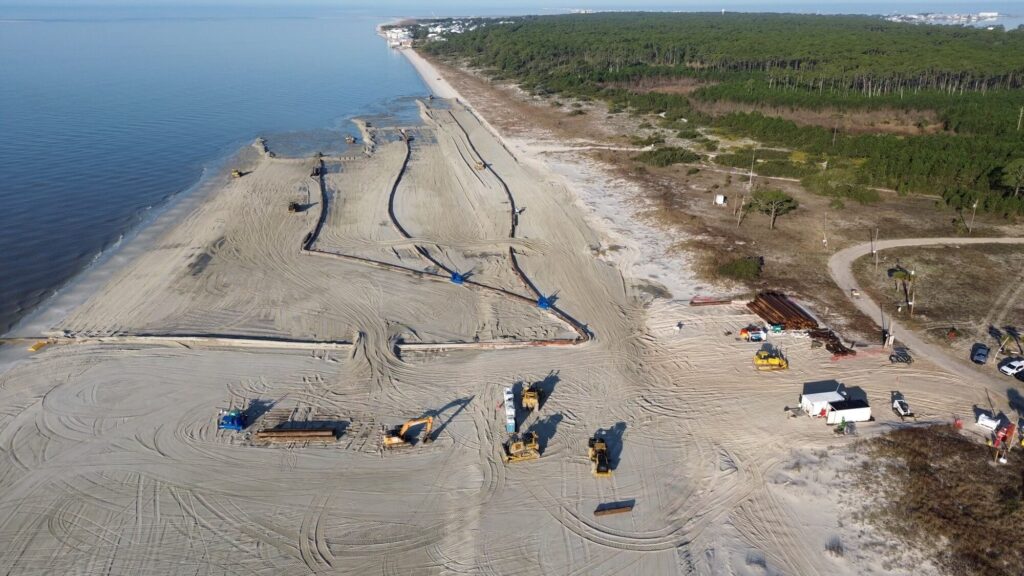 Dauphin Island Beach Restoration - Equipment adding sand to the shoreline